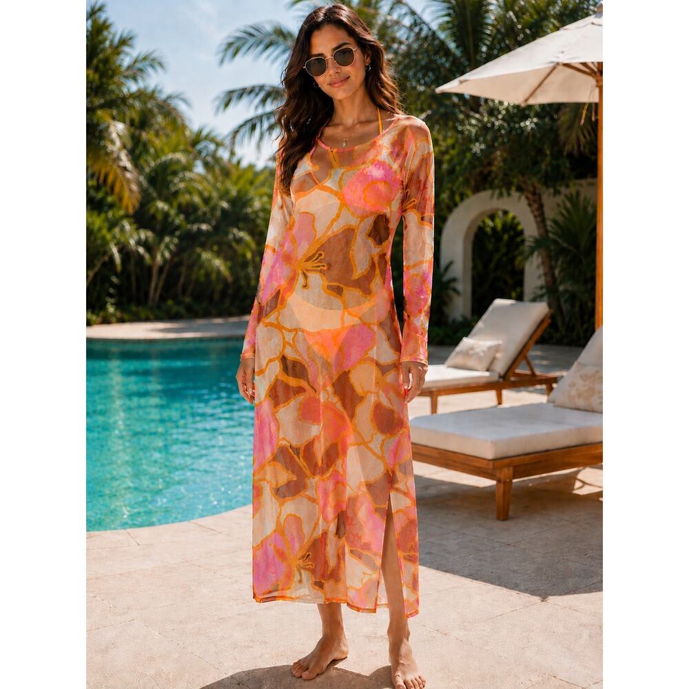 Hutch | Abstract Floral Mesh Maxi Cover-Up